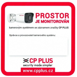 Samolepka kamer. systému CP PLUS, místo pro kontakt na správce